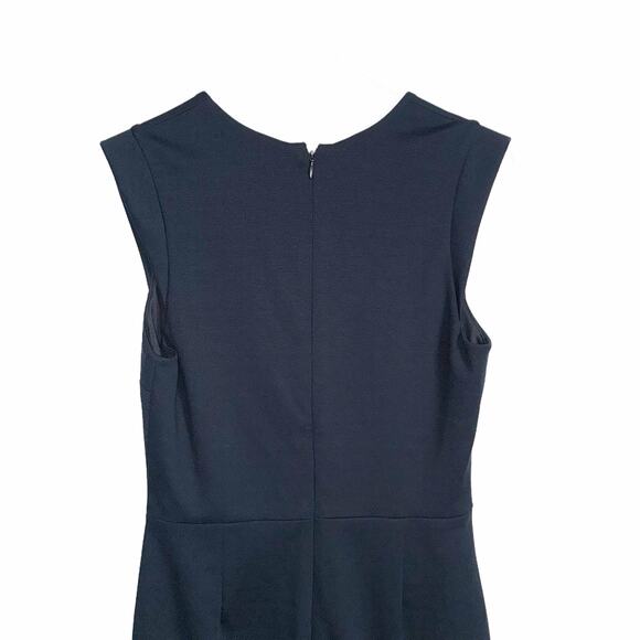 Banana Republic Sheath Dress Women’s 0 Navy V‑Neck Faux Leather Trim Workwear - Picture 6 of 13